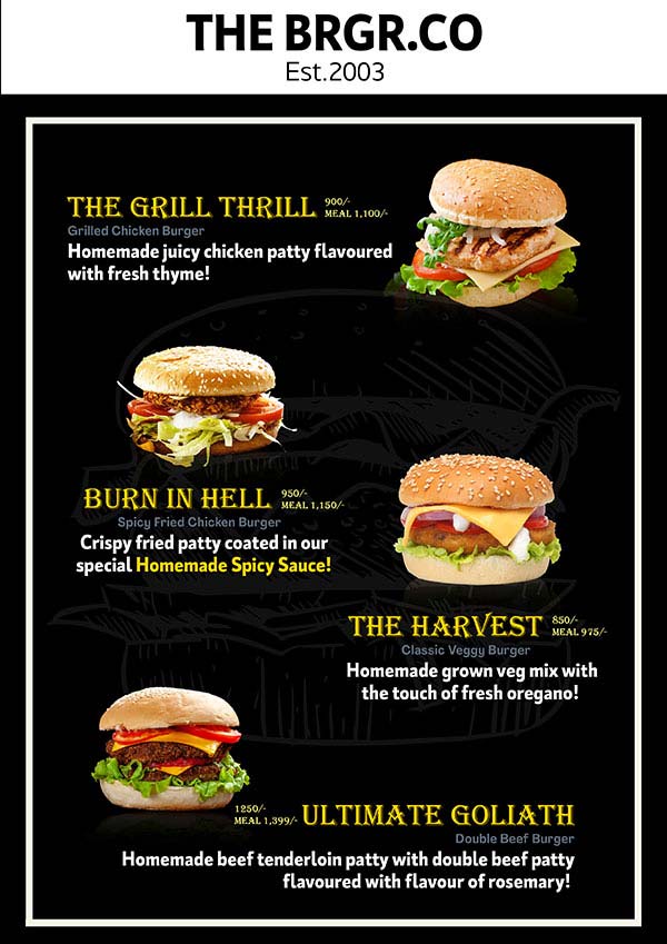 The BRGR Co Menu