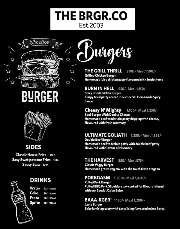The BRGR Co menu